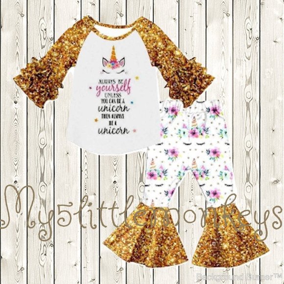 Other - Boutique Be a Unicorn Girls Ruffle Sleeve Outfit